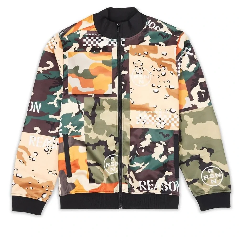 •In the Mix• Camo Patchwork Track Jacket | Streetwear Zip-Up | Edgy Urban Style